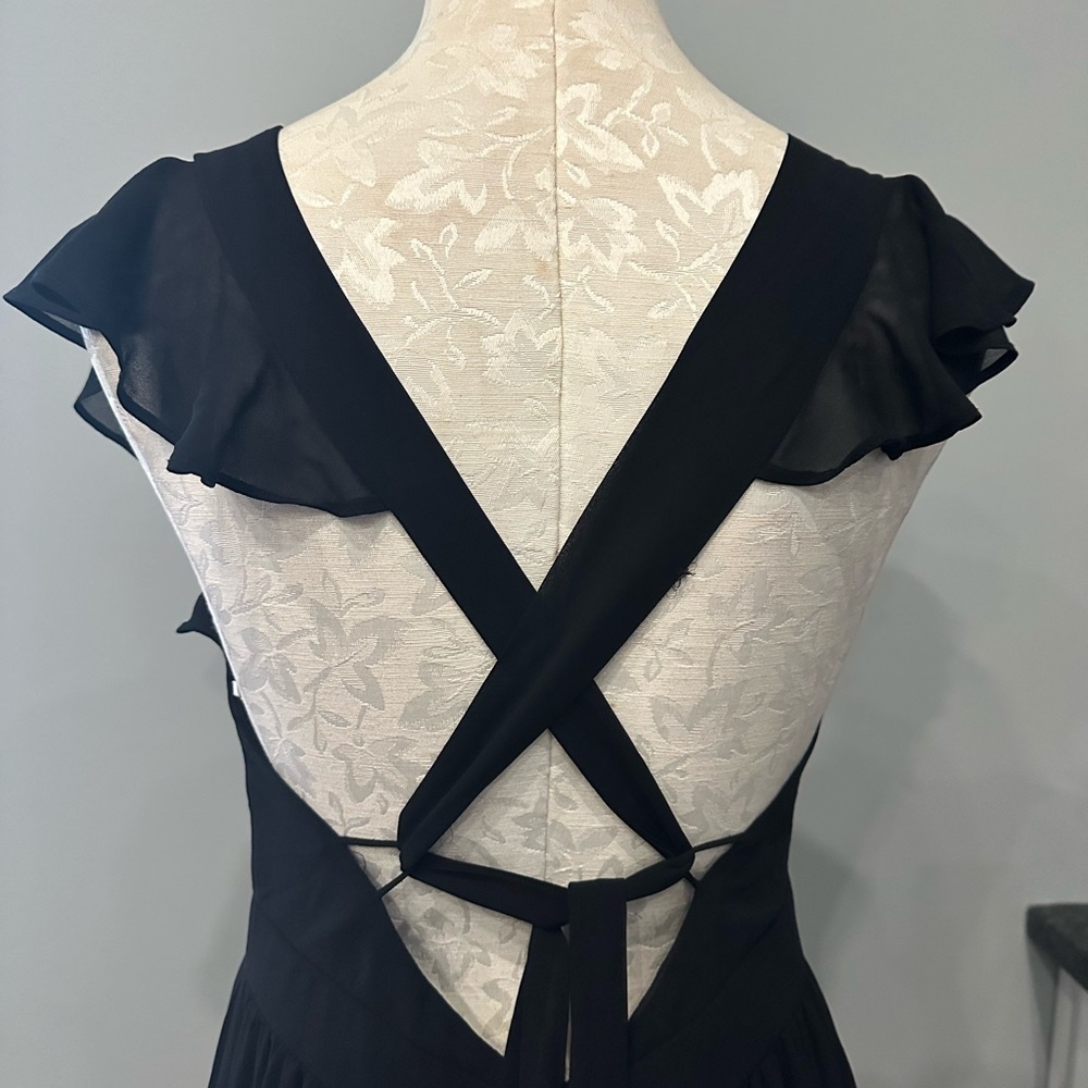 Lulus Charming Success Black Tiered Lace-Up Backless Maxi Dress Size L - Picture 8 of 11